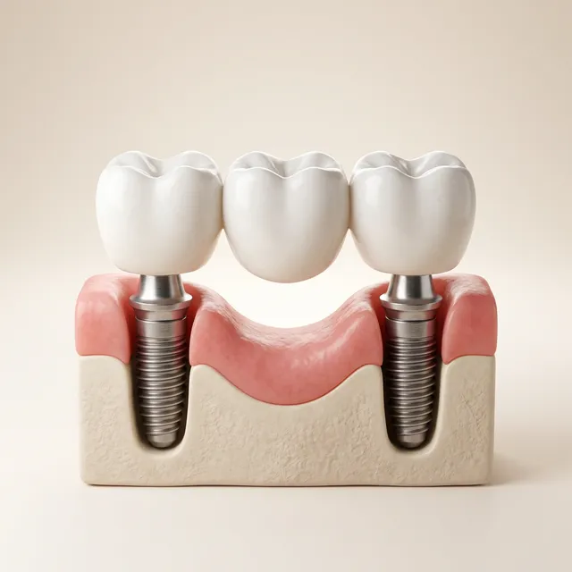 Ilustração 3D de uma Ponte Fixa sobre Implantes (Implantes Múltiplos)